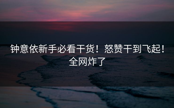 钟意依新手必看干货！怒赞干到飞起！全网炸了