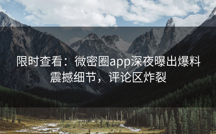 限时查看：微密圈app深夜曝出爆料震撼细节，评论区炸裂